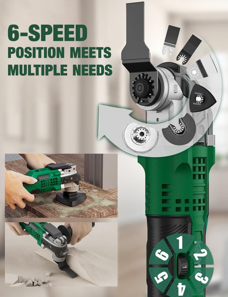 KIMO 20V Cordless Oscillating Tool Kit with 26-Pcs Accessories, Max 21000 OPM, 6 Variable Speed & 3° Oscillating Angle, Battery Powered Oscillating Multi-Tool for Cutting Wood/Nailing/Scraping/Sanding - Image 4